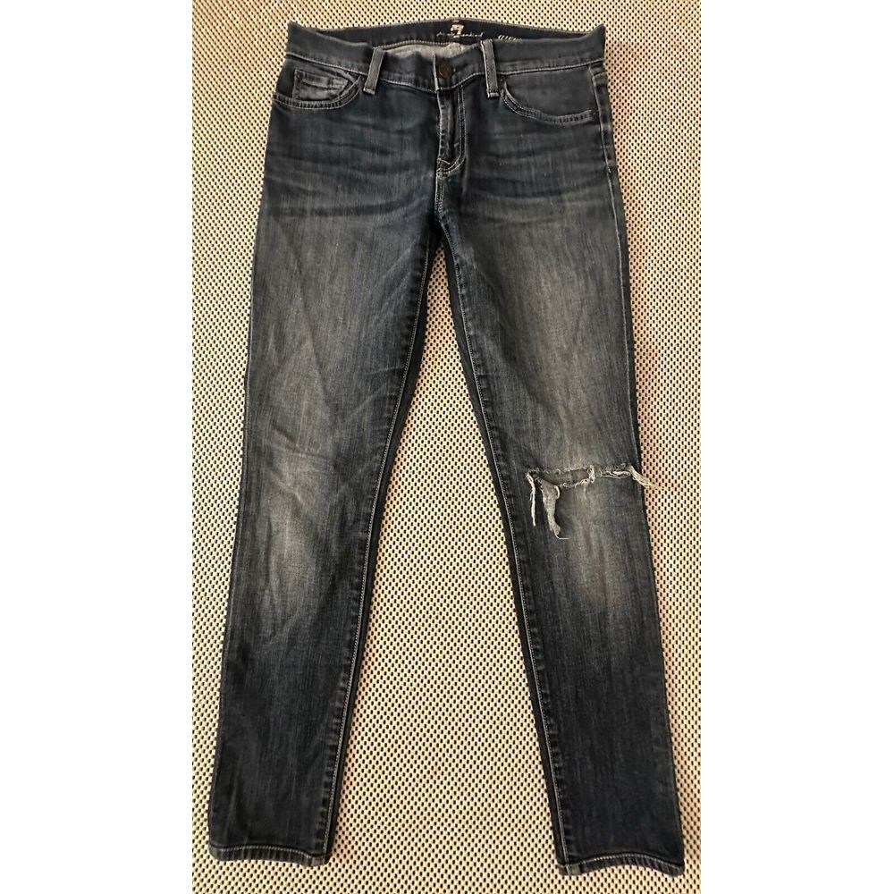 7 For All Mankind Gwenevere Jeans‎ Womens 29 Skinny Distressed Denim Blue